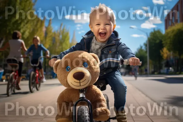 ילד בן שנתיים מציג את רכיבת האופניים המוצלחת הראשונה שלו. שָׁמַיִם, בן אנוש, שַׂמֵחַ