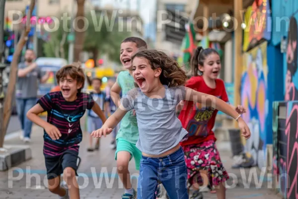 ילדים משחקים ברחובות תל אביב, ממדינת ישראל. מִכְנָסַיִים קְצָרִים, הבעת פנים, פְּנַאִי