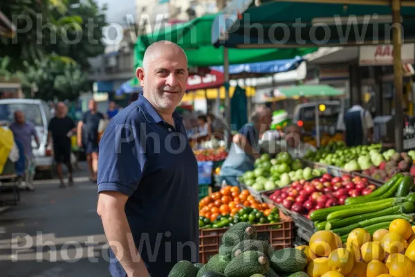 רוכל למכירת פירות וירקות טריים בעפולה ממדינת ישראל. מזון, צמיג, פרי