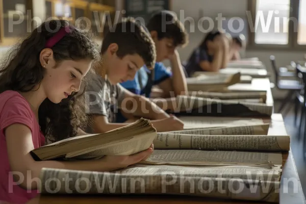 תלמידים הלומדים טקסטים עתיקים, ממדינת ישראל. סֵפֶר, חֶדֶר, אירוע