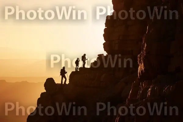 מטיילים חוקרים את חורבותיה העתיקות של מצדה בזריחה, ממדינת ישראל. הַר, שקיעת החמה, היווצרות