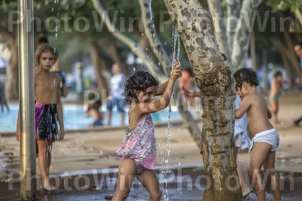 ילדים משחקים בפארק תל אביבי, ממדינת ישראל. רגל, אנשים על החוף, שַׂמֵחַ