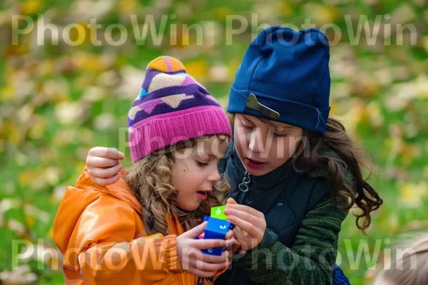 ילדים משחקים בסביבון, חוגגים יחד את חנוכה בפארק, ממדינת ישראל. פָּנִים, בגדים עליונים, עלה