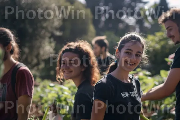 סטודנטים מתנדבים בגינה קהילתית ממדינת ישראל. צמח, הבעת פנים, דֶשֶׁא