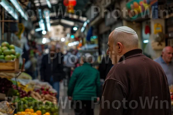 שוק חוצות שוקק בירושלים, ממדינת ישראל. מוכר, צהוב, מרחב ציבורי