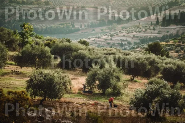 חקלאים מסיק זיתים ברמת הגולן השופעת, ממדינת ישראל. נוף טבעי, צִמחִיָה, נוֹף