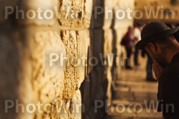 עולי רגל מתפללים בכותל המערבי בירושלים, ממדינת ישראל. בית המקדש, כובע שמש, פדורה