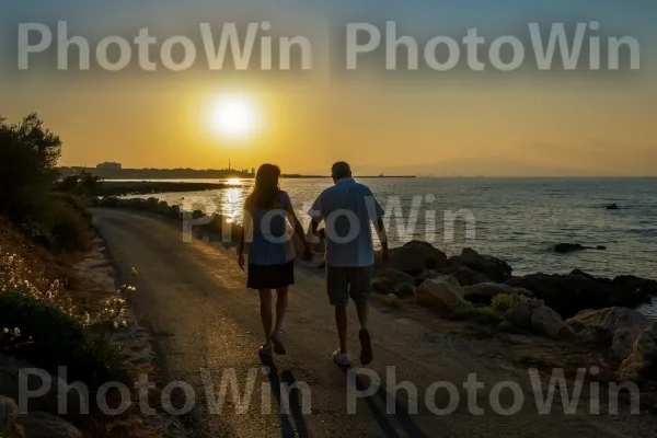 זוגות מטיילים יד ביד לאורך חוף הים התיכון, ממדינת ישראל. מים, צמח, אנשים על החוף