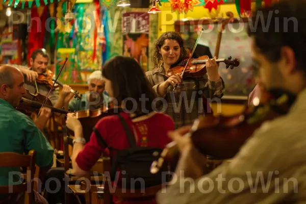 קבוצת נגנים המנגנת מוזיקת כליזמר מסורתית בבר תוסס, ממדינת ישראל. מוּסִיקָאִי, כלי מיתר, בידור