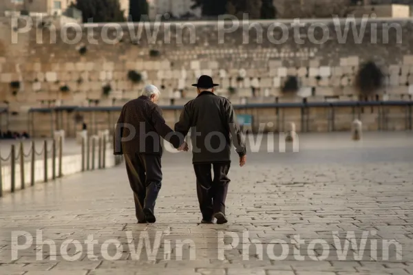 זוג קשישים צועדים יד ביד, מעלים זיכרונות מהרפתקאות העבר, ממדינת ישראל. עוֹמֵד, מחווה, עִיר