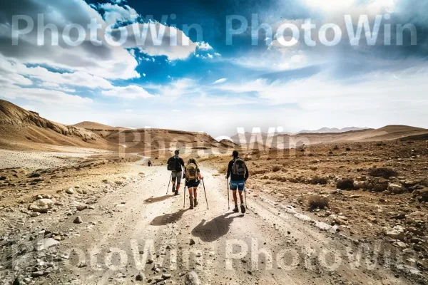 טיול קבוצתי בנוף המדברי הציורי, ממדינת ישראל. אנשים בטבע, הַר, עֵץ