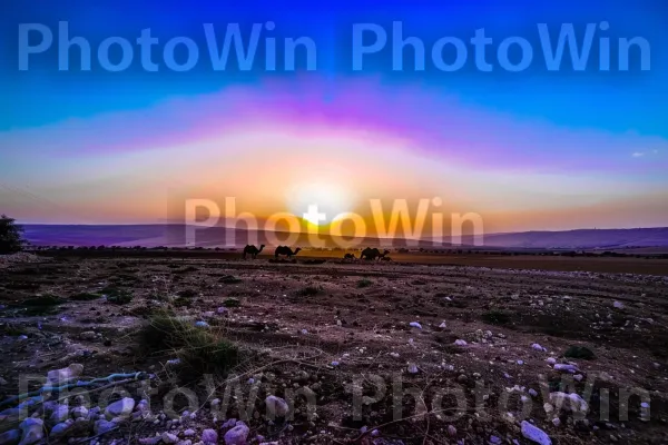 שמש שוקעת על הנוף המדברי, צובעת את השמיים בגוונים, ממדינת ישראל. ענן, אַטמוֹספֵרָה, סביבה טבעית