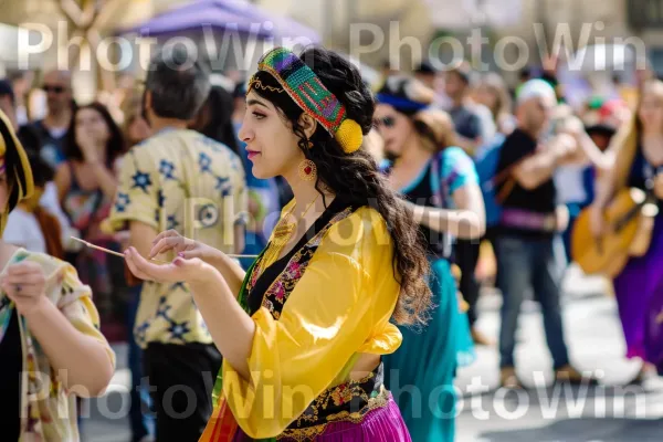 אמני רחוב משעשעים המונים במוזיקה וריקודים, ממדינת ישראל. בידור, שַׂמֵחַ, כלי נגינה