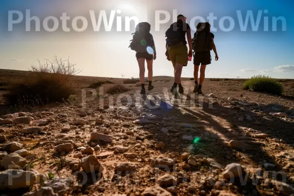 חברים מטיילים במדבר הנגב, ממדינת ישראל. טֶבַע, צמח, אוֹר שֶׁמֶשׁ