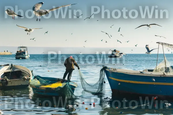 דייגים מטילים רשתות בים, עובדים קשה לספק, ממדינת ישראל. מים, סִירָה, כלי שיט