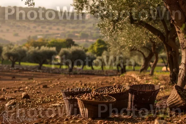 חקלאים מסיק זיתים באזור הגליל, ממדינת ישראל. צמח, עץ, נוף טבעי