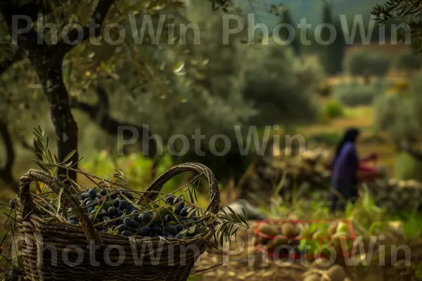 חקלאים מסיק זיתים באזור הגליל, ממדינת ישראל. עֵץ, זֶרֶד, נוף טבעי