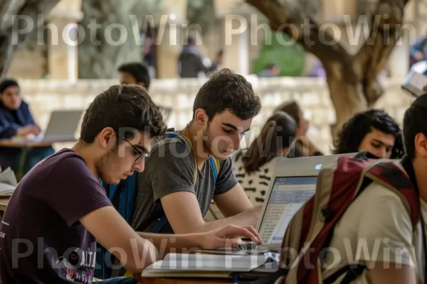 סטודנטים לומדים יחד באוניברסיטה בחיפה, ממדינת ישראל. עֵץ, הַנדָסָה, אירוע