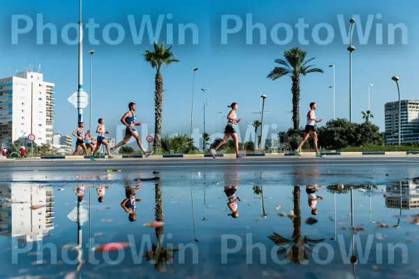 ספורטאים מתחרים במרתון בהרצליה ממדינת ישראל. שָׁמַיִם, תְאוּרָה, עֵץ