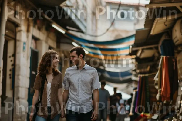 זוג מטייל בעיר עתיקה, ממדינת ישראל. בית המקדש, צילום פלאש, עוֹמֵד