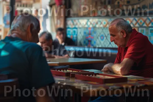 גברים משחקים שש בש בבית קפה ביפו, ממדינת ישראל. חולצה קצרה, נוֹפֶשׁ, הַנדָסָה