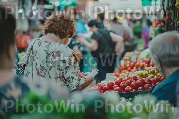 נשים קונות תוצרת טרייה בשוק הומה, ממדינת ישראל. מזון, מזון מלא, מרחב ציבורי