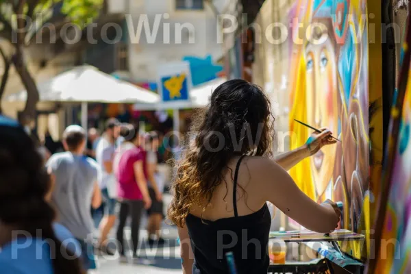 ציור אמן רחוב בתל אביב, ממדינת ישראל. תַצלוּם, בן אנוש, צהוב