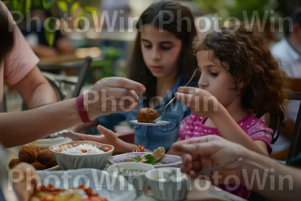 משפחה חולקת ארוחת פלאפל וחומוס ממדינת ישראל. יד, תשוקה לאוכל, מתכון