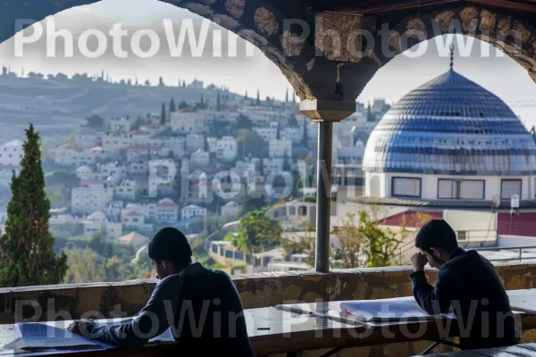 תלמידים לומדים תורה בישיבה בצפת, ממדינת ישראל. תכונה, בִּניָן, נוחות