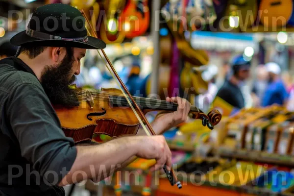 מוזיקאי מנגן מוזיקה יהודית מסורתית, ממדינת ישראל. כלי נגינה, מוּסִיקָאִי, כלי מיתר מרוט