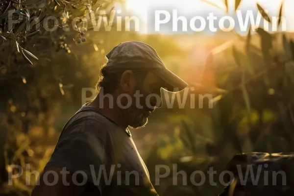 חקלאי מטפל במטע הזיתים שלו בגליל, ממדינת ישראל. כובע, אנשים בטבע, שַׂמֵחַ