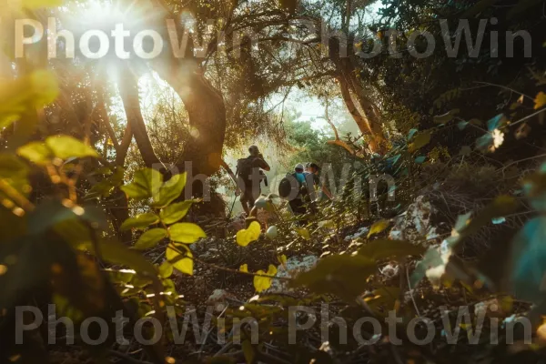 קבוצת מטיילים חוקרת ביערות השופעים, ממדינת ישראל. צמח, אנשים בטבע, ענף