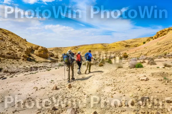 טיולים במדבר הנגב, נופים עצומים תחת שמיים כחולים, ממדינת ישראל. ענן, שָׁמַיִם, אנשים בטבע