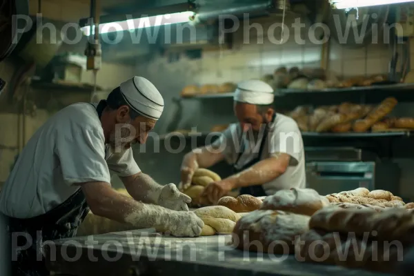 אופה מעצב בצק במיומנות ללחם חלה חם וריחני ממדינת ישראל. סינר, מִטְבָּח, בישול