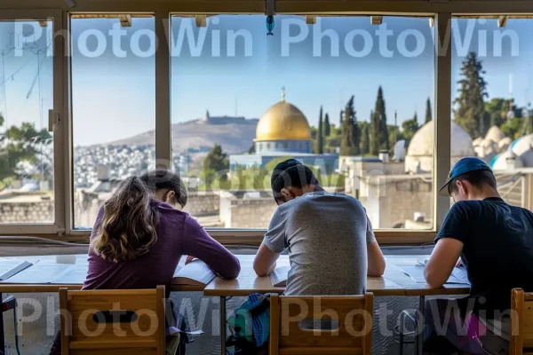 תלמידים לומדים תורה בישיבה בצפת, ממדינת ישראל. שָׁמַיִם, טיול, צמח