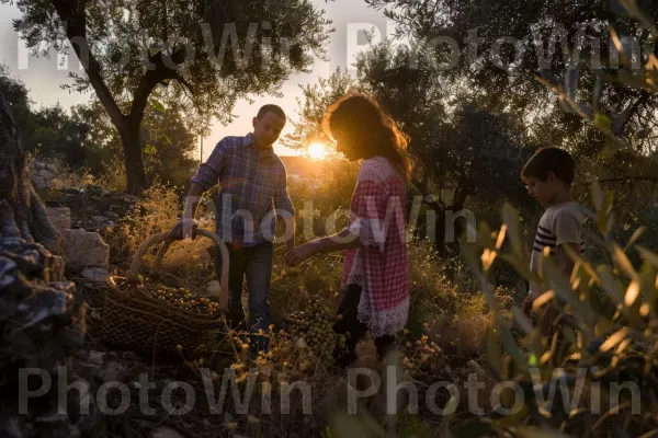 משפחה מסיקת זיתים בגליל, ממדינת ישראל. צמח, סביבה טבעית, שַׂמֵחַ