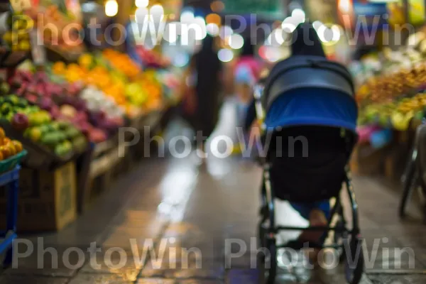 אמא דוחפת עגלה בשוק שוקק חיים בעכו, ממדינת ישראל. רכב, חיה עובדת, שזלונג