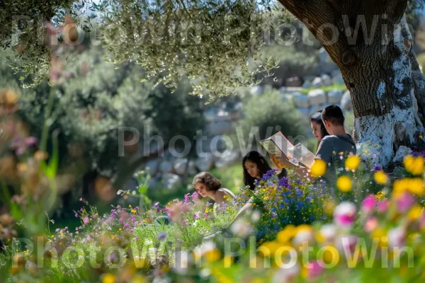 סטודנטים לומדים בחיק הטבע בצפת, ממדינת ישראל. פֶּרַח, אנשים בטבע, דֶשֶׁא