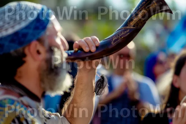 איש תוקע בשופר בחגיגות ראש השנה ממדינת ישראל. כלי נגינה, כלי נשיפה, כלי נשיפה מעץ