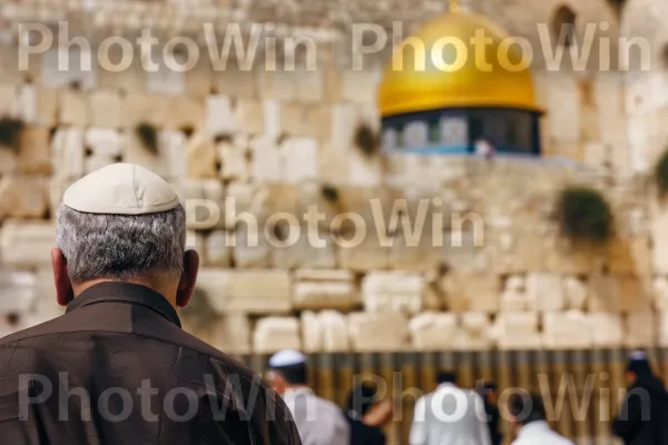 גברים מתפללים בכותל המערבי בירושלים, ממדינת ישראל. שְׁעוֹת הַיוֹם, תַצלוּם, בית המקדש