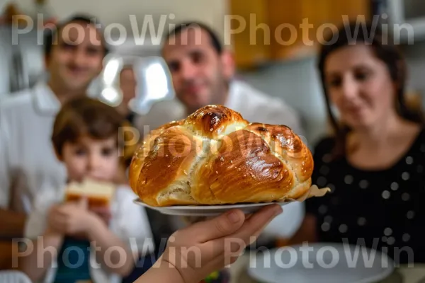 משפחה חוגגת שבת עם כיכר חלה ביתית ממדינת ישראל. מזון, חלה, מתכון