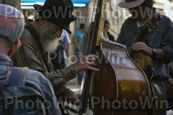 נגני רחוב ממלאים את האוויר בניגוני כליזמרים תוססים, ממדינת ישראל. משפחת כינורות, כלי מיתר, כובע