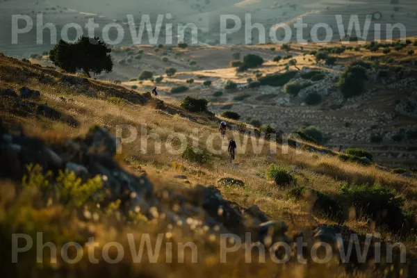 רוכבי אופניים בגבעות הגליל, ממדינת ישראל. צמח, קהילת צמחים, סביבה טבעית