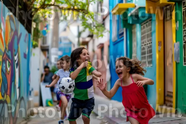 ילדים משחקים ברחובות חיפה, ממדינת ישראל. שְׁעוֹת הַיוֹם, צהוב, פְּנַאִי