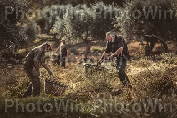 חקלאים מסיק זיתים באזור הגליל, ממדינת ישראל. קהילת צמחים, אנשים בטבע, עֵץ