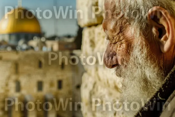 זקן מתפלל בכותל, דמעות בעיניו ממדינת ישראל. שָׁמַיִם, קֶמֶט, יוֹפִי