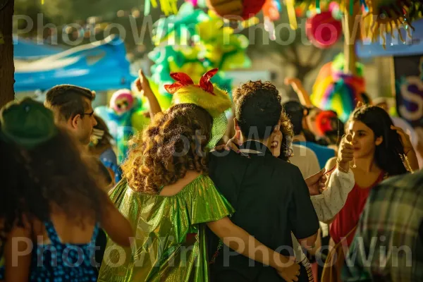 קבוצת חברים חוגגת פורים בתחפושת בבאר שבע ממדינת ישראל. חוּלצָה, בית המקדש, קָהָל