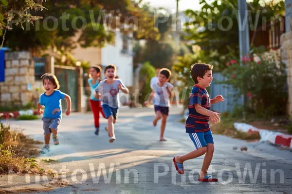 ילדים משחקים ברחובות שכונה תוססת, ממדינת ישראל. תַשׁתִית, עֵץ, אַספַלט