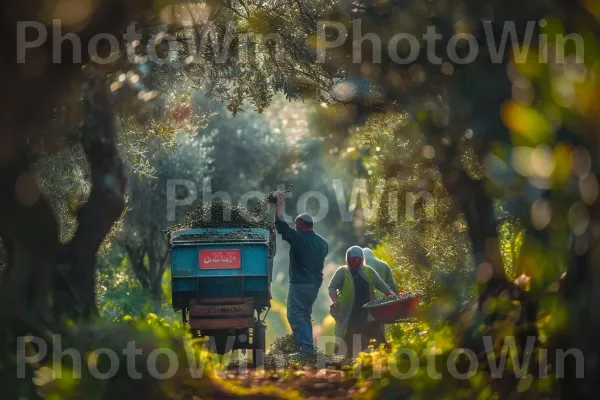 חקלאים מסיק זיתים באזור הגליל, ממדינת ישראל. צמח, דֶשֶׁא, יַעַר