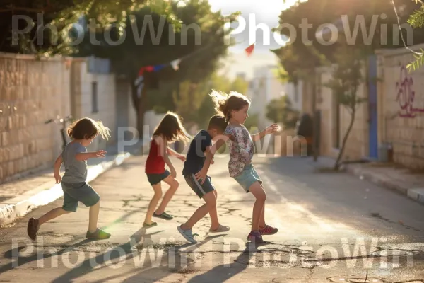 ילדים משחקים ברחובות תל אביב, ממדינת ישראל. אַספַלט, פְּנַאִי, אנשים בטבע